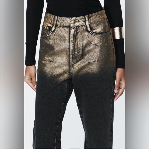ZARA HIGH WAIST Z1975 STRAIGHT LEG FOIL JEANS 6164/062 - Picture 4 of 6